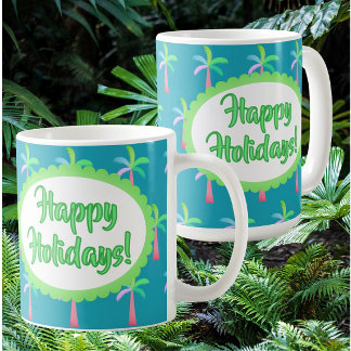 Caneca De Café Retro Tropical Personalized Tropical Palms Holiday