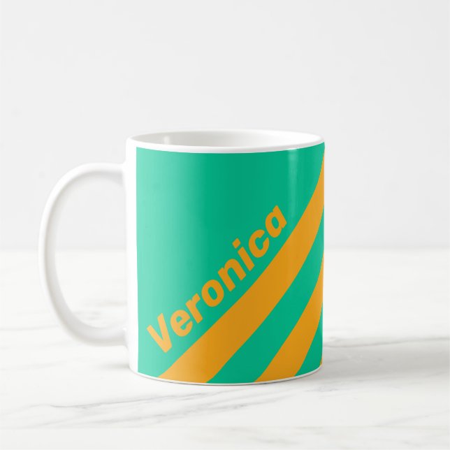 Caneca De Café Retro Tropical Punch Stripes with Name (Esquerda)