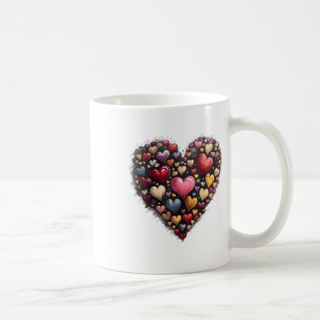 Caneca De Café Retro Valentine Day Hearts Brushaft Coquette He (Direita)