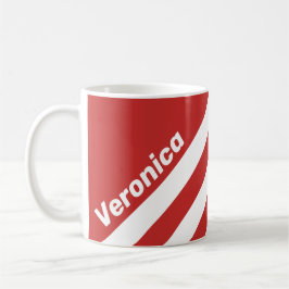 Caneca De Café Retro Vermelho Três Listras com Nome