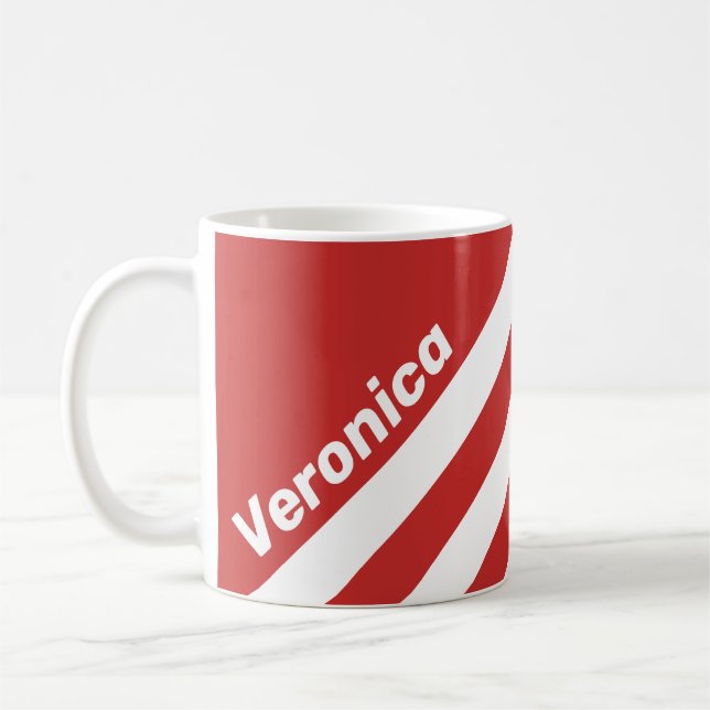 Caneca De Café Retro Vermelho Três Listras com Nome (Esquerda)