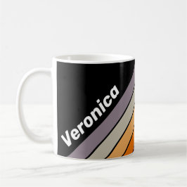 Caneca De Café Retro Vibe Rainbow Striped with Name