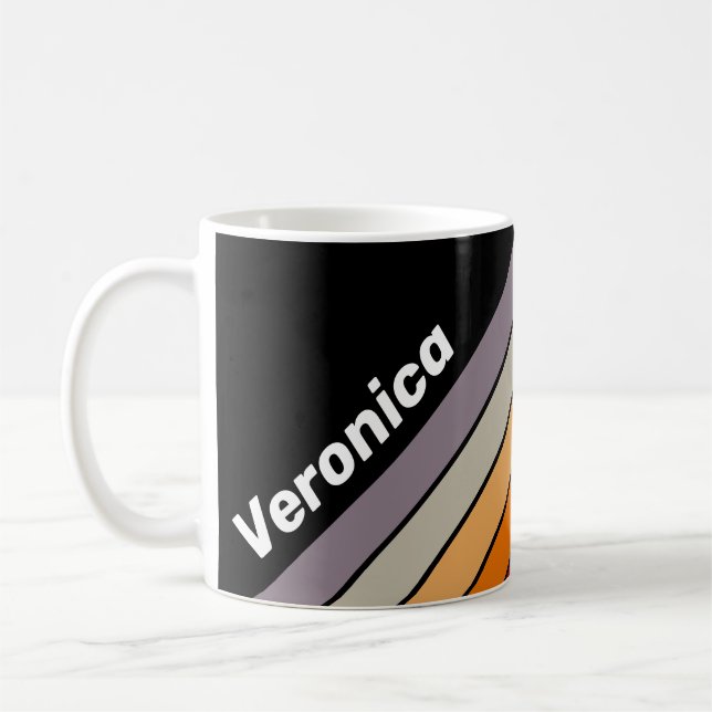 Caneca De Café Retro Vibe Rainbow Striped with Name (Esquerda)