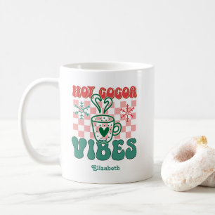 Caneca De Café Retro “Vibes de Cacau Quente” Natal Personalizado