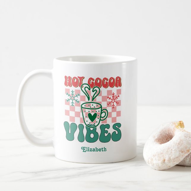 Caneca De Café Retro "Víblias de Cacau Quente" Natal Personalizad (Com Donut)