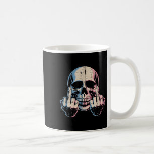 Caneca De Café Retro Vintage Crânio Rosto Engraçado Dedo Médio
