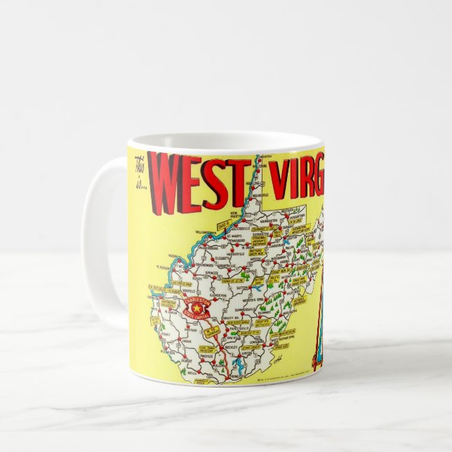 Caneca De Café Retro  West Virginia Map Mug (Frente Esquerda)