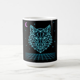 Caneca De Café Retro Wolf Synthwave - Uivador Noturno de Neon