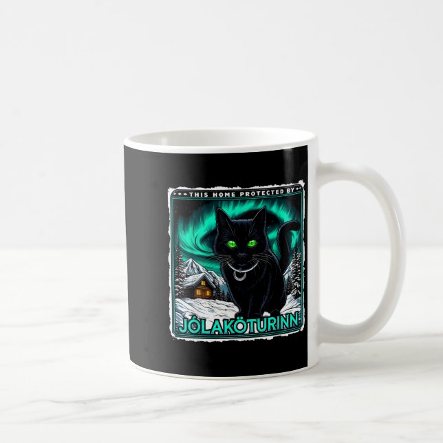Caneca De Café Retro Yule Cat Icelandic This Home Protected Jólak (Direita)