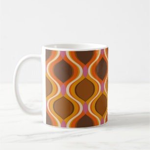 Caneca De Café Retrorna curvas de padrão sem costura. Parede do
