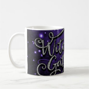 Caneca De Café Reunião de Bruxas Roxo e Preto Damask Halloween