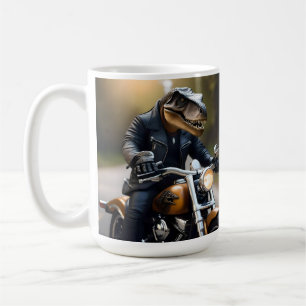 Caneca De Café **"Rex Revved Up: T-Rex em couro em uma moto