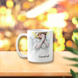 Caneca De Café Rezando Anjo Menina com Asas Halo