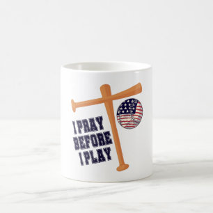 Caneca De Café Rezo antes de jogar Basebal Game