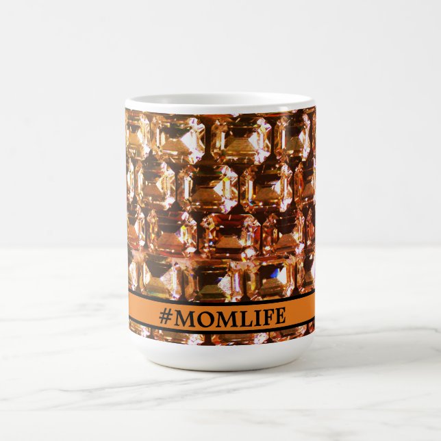 Caneca De Café Rhinestone Amarelo, diamantes amarelos, #MOMLIFE (Centro)