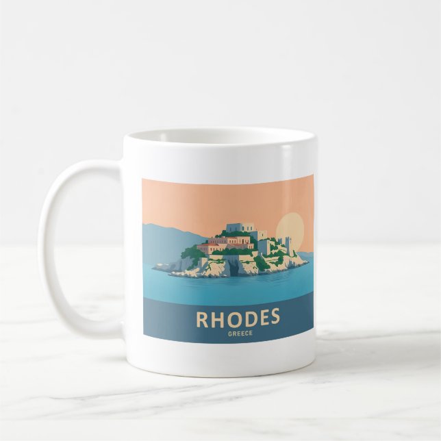 Caneca De Café Rhodes Grécia Pastel Viagem - Cidade Velha Medieva (Esquerda)