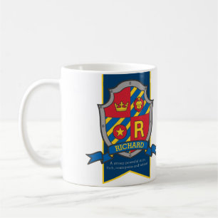 Caneca De Café Richard knight shield vermelho nome azul significa