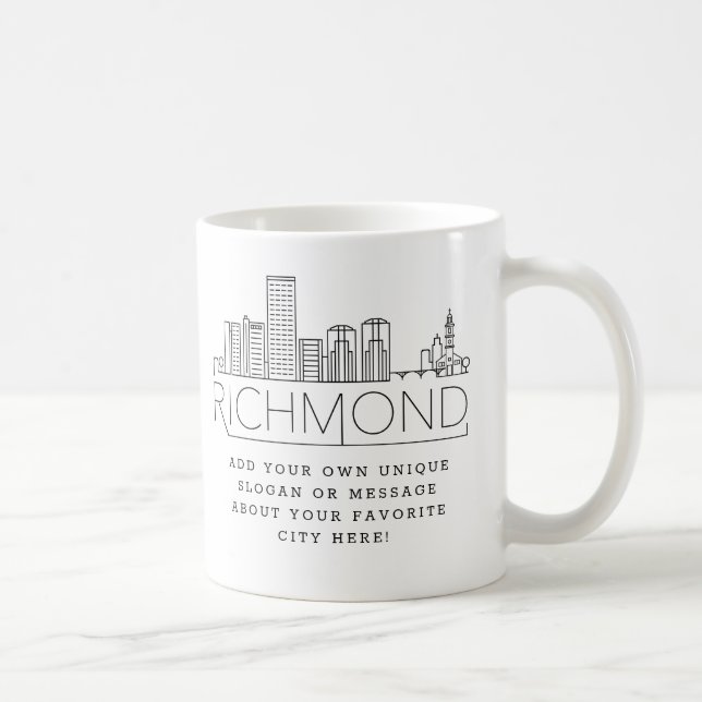 Caneca De Café Richmond, VA Estilizado Skyline | Slogan Personali (Direita)