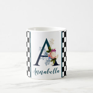 Caneca De Café Rico Floral do Quadro de Verificação - Letra A