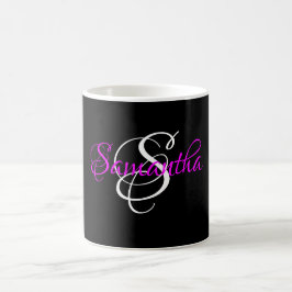 Caneca De Café Rico Script Magenta Personalizado Monograma Preto