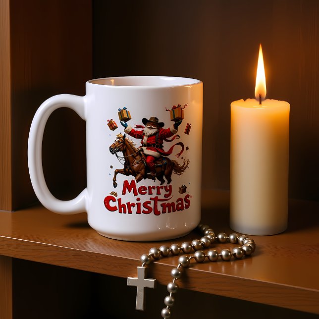 Caneca De Café Riding Horseback Merry Christmas (Criador carregado)