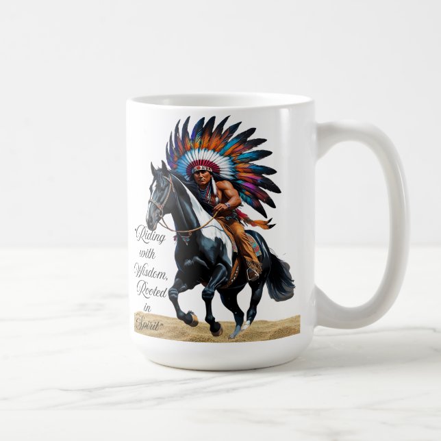 Caneca De Café Riding with Wisdom, Rooted in Spirit” (Direita)