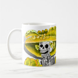Caneca De Café Rindo de Mulher Esquelética em Bonnet Amarelo