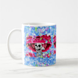 Caneca De Café Rindo de Mulher Esqueletrista em Cabana Vermelha