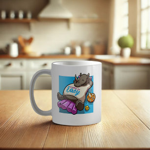 Caneca De Café Rinho Engraçado Relaxe no Verão na Piscina Cartoon