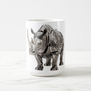 Caneca De Café Rinoceronte Prateado Celta Poderoso com Nó Intrinc