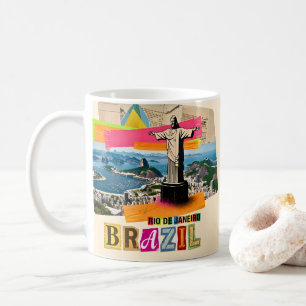 Caneca De Café Rio de Janeiro Brasil Cristo Colagem Retro Viagem