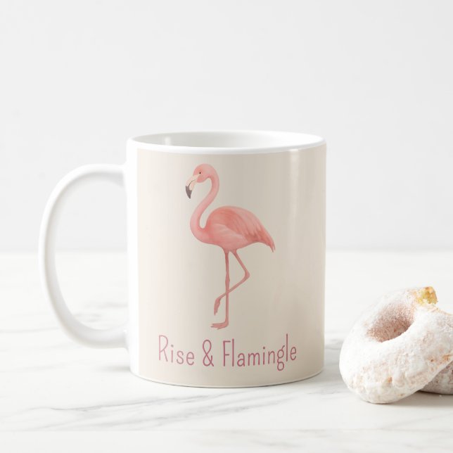 Caneca De Café Rise & Flamingle Flamingo - Suave Beige Tropical (Com Donut)
