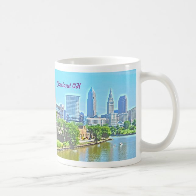 Caneca De Café River View Cleveland Ohio (efeito de pintura) Mug (Direita)