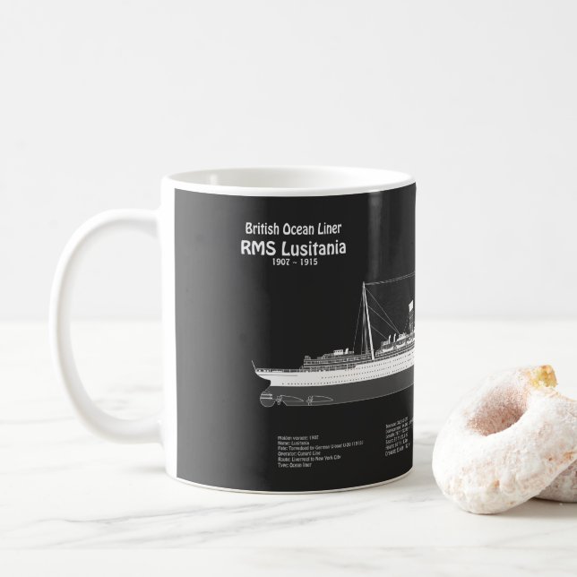 Caneca De Café RMS Lusitania - Planos de Projeto de Embarcação PB (Com Donut)