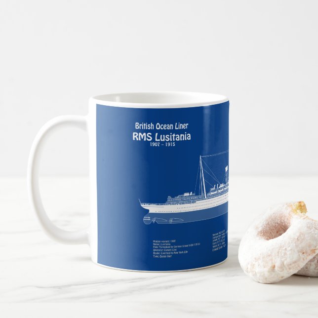 Caneca De Café RMS Lusitania - planos de projeto de navio ABD (Com Donut)
