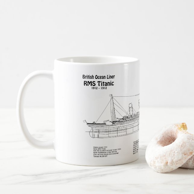 Caneca De Café RMS Titanic Ship Blueprint Planos BD (Com Donut)