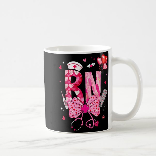 Caneca De Café Rn Valentine Coquette Bow Stethoscope Nurse Girl W (Direita)