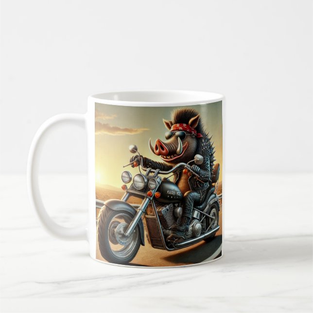 Caneca De Café Road Hog Motorcycle Mug | Biker Pig Riding Chopper (Esquerda)