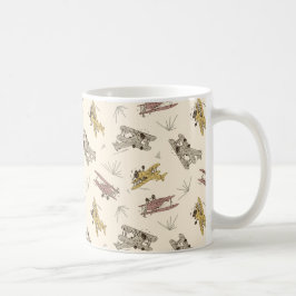 Caneca De Café Roaring Art Deco Bi-planes - padrão amarelo vermel