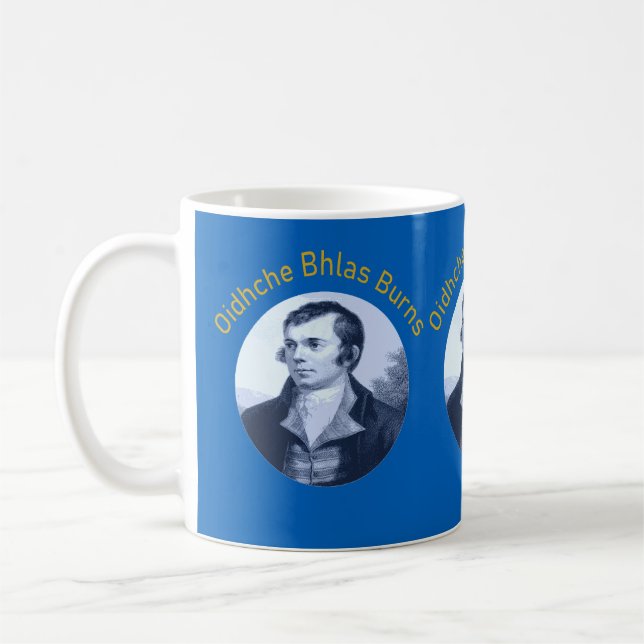 Caneca De Café Robbie Burns - Oidhche Bhlas Burns Texto Amarelo (Esquerda)