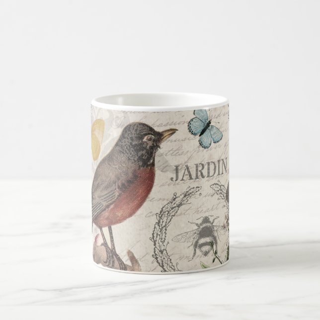 Caneca De Café Robin Elegant Bird Butterfly Arte Francesa (Centro)
