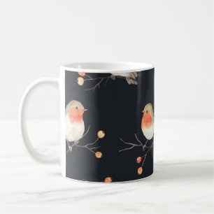 Caneca De Café Robins, bagas de remo, padrão de aquarela de inver