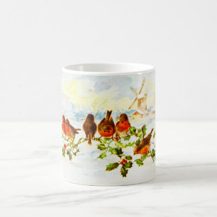 Caneca De Café Robins e azevinho