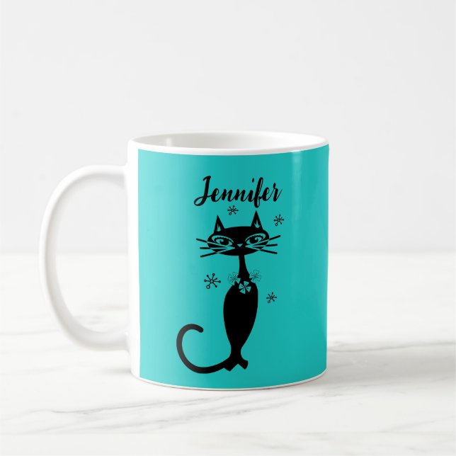 Caneca De Café Robins Ovino Azul, Retro Cat Mug (Esquerda)