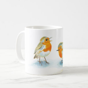 Caneca De Café Robins vermelhos no inverno