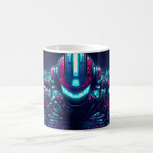Caneca De Café Robô Futurista Ciberpunk Neon Comida Ramen
