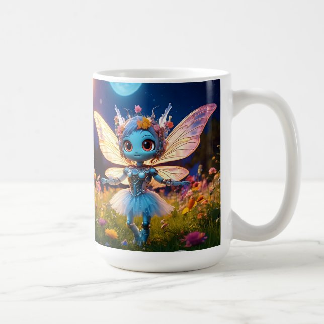 Caneca De Café Robô Pixie Bailarina Dançando nos Flores Silvestre (Direita)