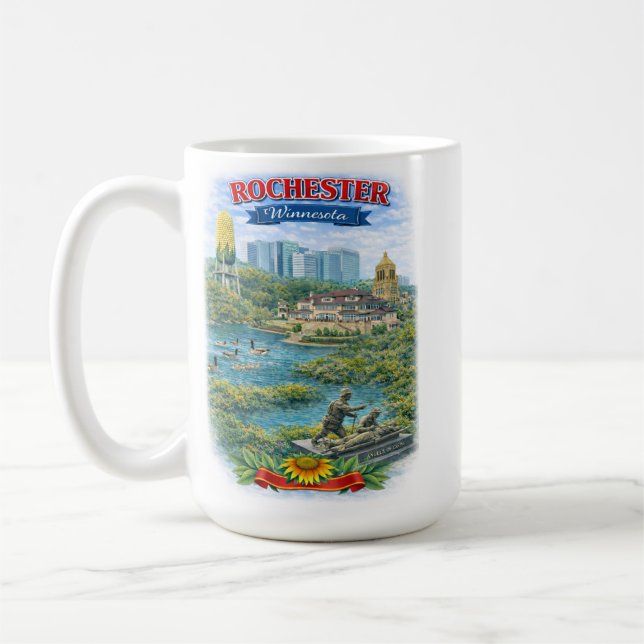 Caneca de Café Roch Rochester MN Pontos Turísticos (Esquerda)