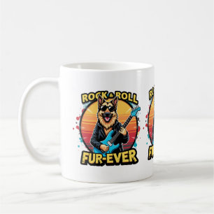Caneca De Café Rocha e Roll German shepherd Retro Arte Sunset
