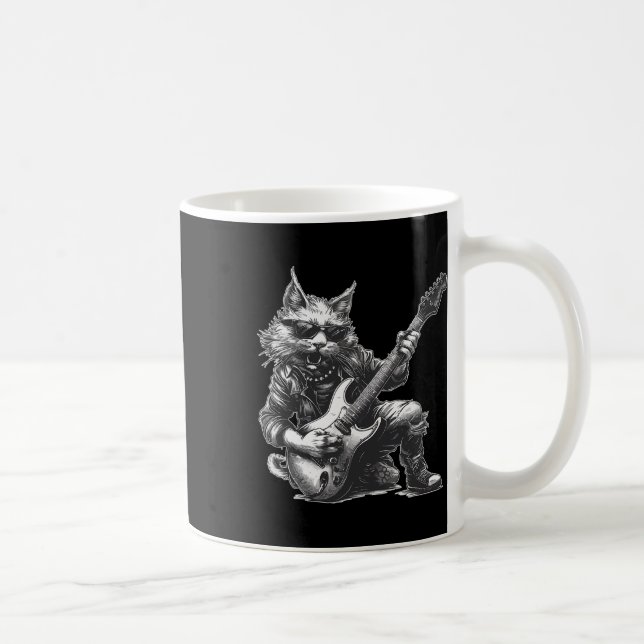 Caneca De Café Rock Cat tocando violão Engraçado violão (Direita)